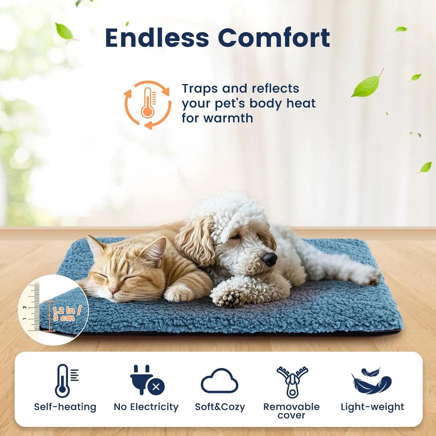 Miguel Cat Bed Self Warming Dog Bed Cat Self Heating Mat for Dog Heating Pad for Dogs House 48 x 28 inch Thermal Dog Crate Pad, Indoor Mat with Removable Washable Cover (Blue,XXL)