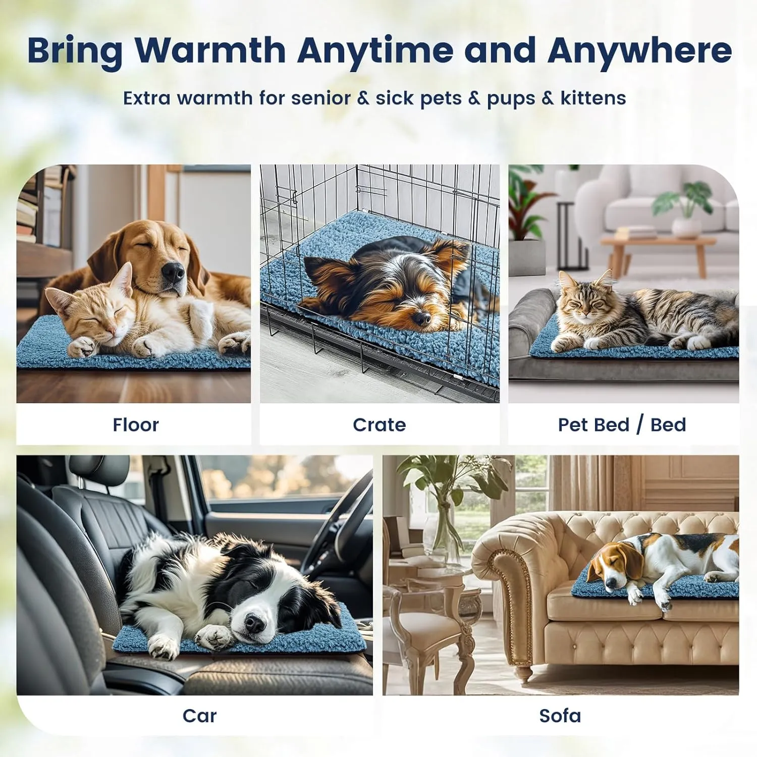Miguel Cat Bed Self Warming Dog Bed Cat Self Heating Mat for Dog Heating Pad for Dogs House 48 x 28 inch Thermal Dog Crate Pad, Indoor Mat with Removable Washable Cover (Blue,XXL)
