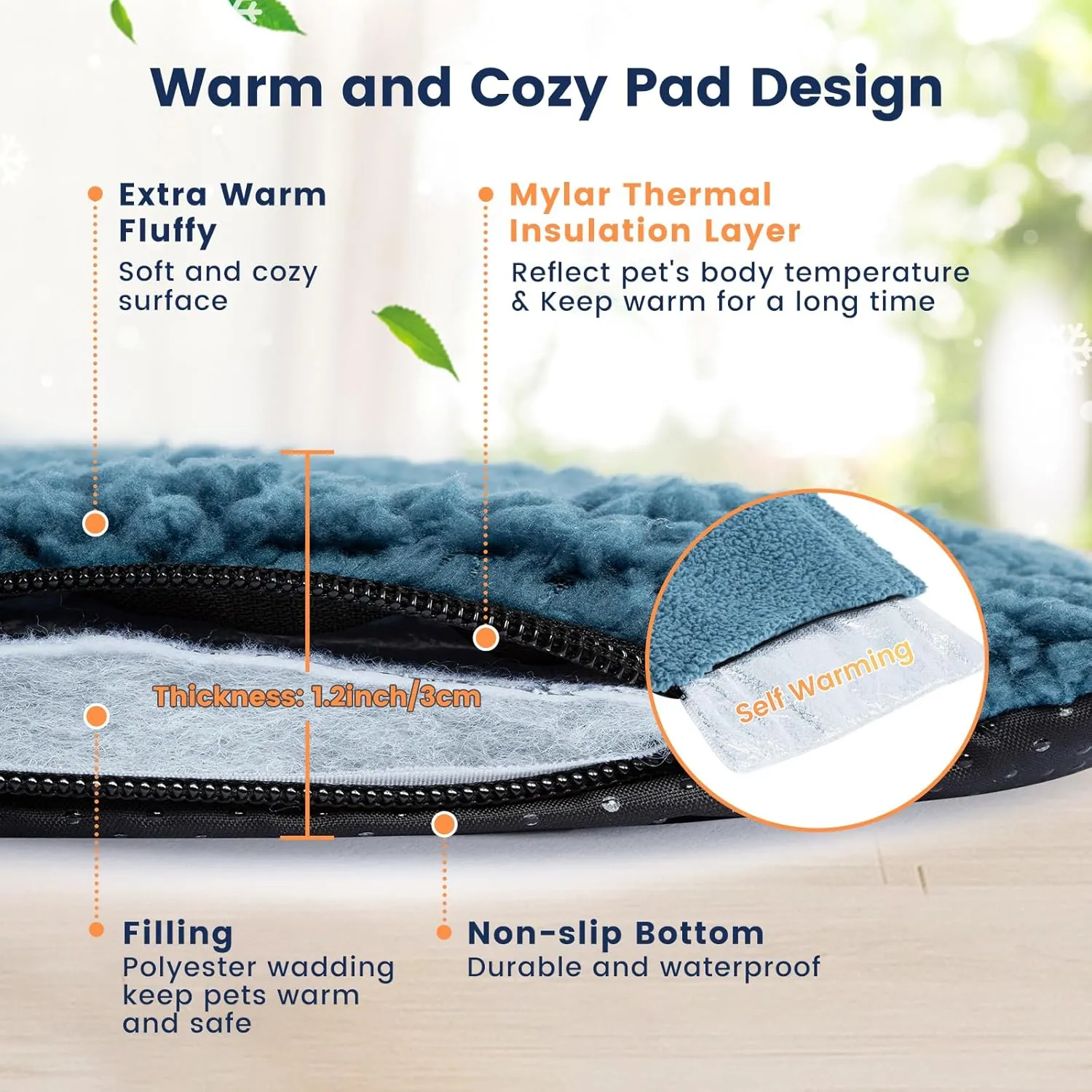 Miguel Cat Bed Self Warming Dog Bed Cat Self Heating Mat for Dog Heating Pad for Dogs House 48 x 28 inch Thermal Dog Crate Pad, Indoor Mat with Removable Washable Cover (Blue,XXL)