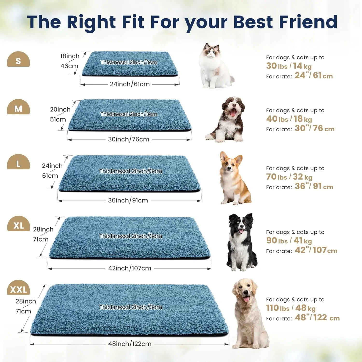 Miguel Cat Bed Self Warming Dog Bed Cat Self Heating Mat for Dog Heating Pad for Dogs House 48 x 28 inch Thermal Dog Crate Pad, Indoor Mat with Removable Washable Cover (Blue,XXL)