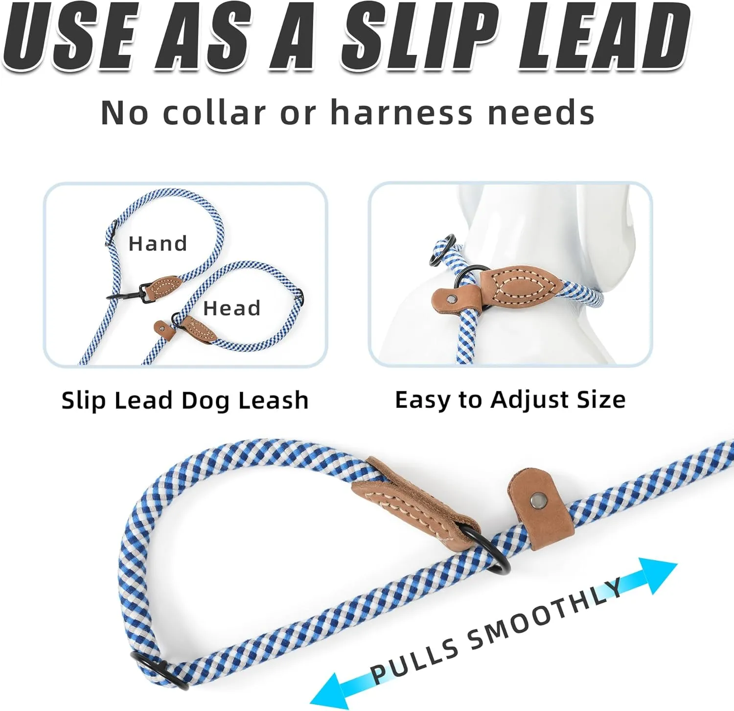 Mile High Life Hands Free Dog Leash, Crossbody Waist Leash with Genuine Leather Connection, Multifunctional Adjustable Slip Lead for Dog Walking Running (Blue Gray, 7FT)