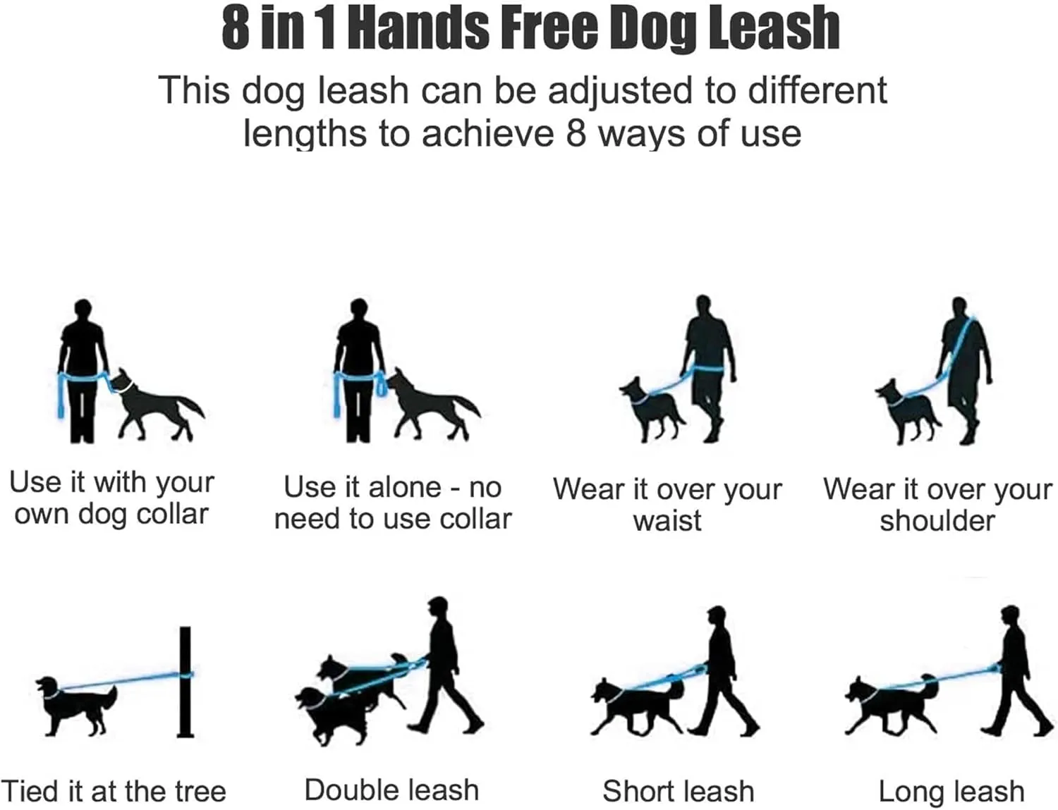 Mile High Life Hands Free Dog Leash, Crossbody Waist Leash with Genuine Leather Connection, Multifunctional Adjustable Slip Lead for Dog Walking Running (Blue Gray, 7FT)