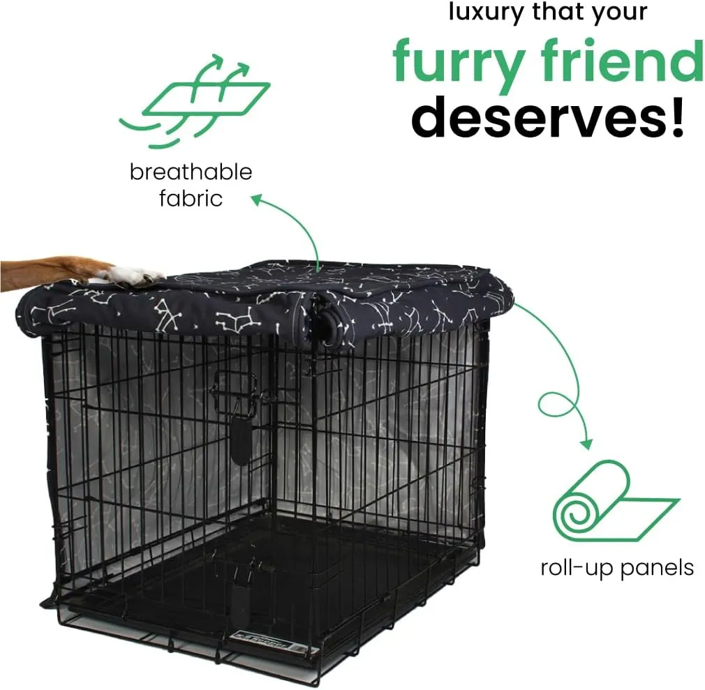 Molly Mutt Rocketman Dog Crate Cover, 100% Cotton Canvas Cover with 2 Roll-Up Panels, Ideal for Dog or Cat Crate, Durable, Washable, and Free of Harmful Chemicals, 42" x 28" x 31"