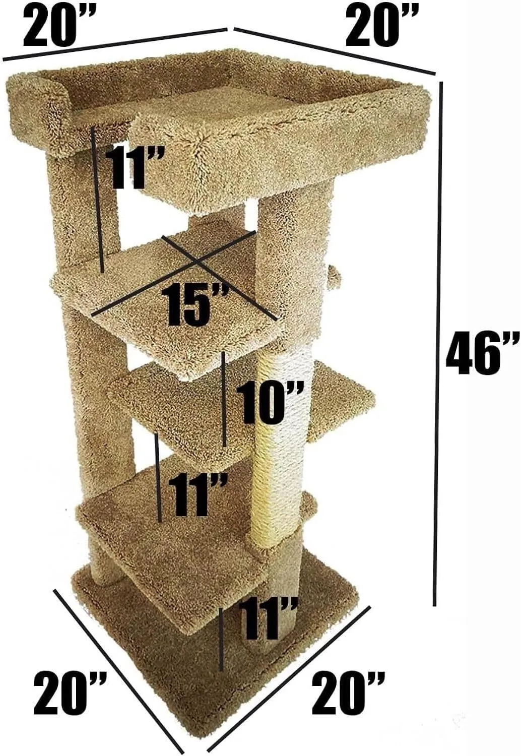 Natural Beauty Multiple Perch Cat Tree, Cat Tree with Scratch Post for All Cat Breeds, Indoor Cat Gym with Perches, Sturdy Wood Construction with Carpet Upholstery Beige/Square