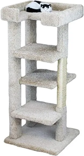 Natural Beauty Multiple Perch Cat Tree, Cat Tree with Scratch Post for All Cat Breeds, Indoor Cat Gym with Perches, Sturdy Wood Construction with Carpet Upholstery Beige/Square