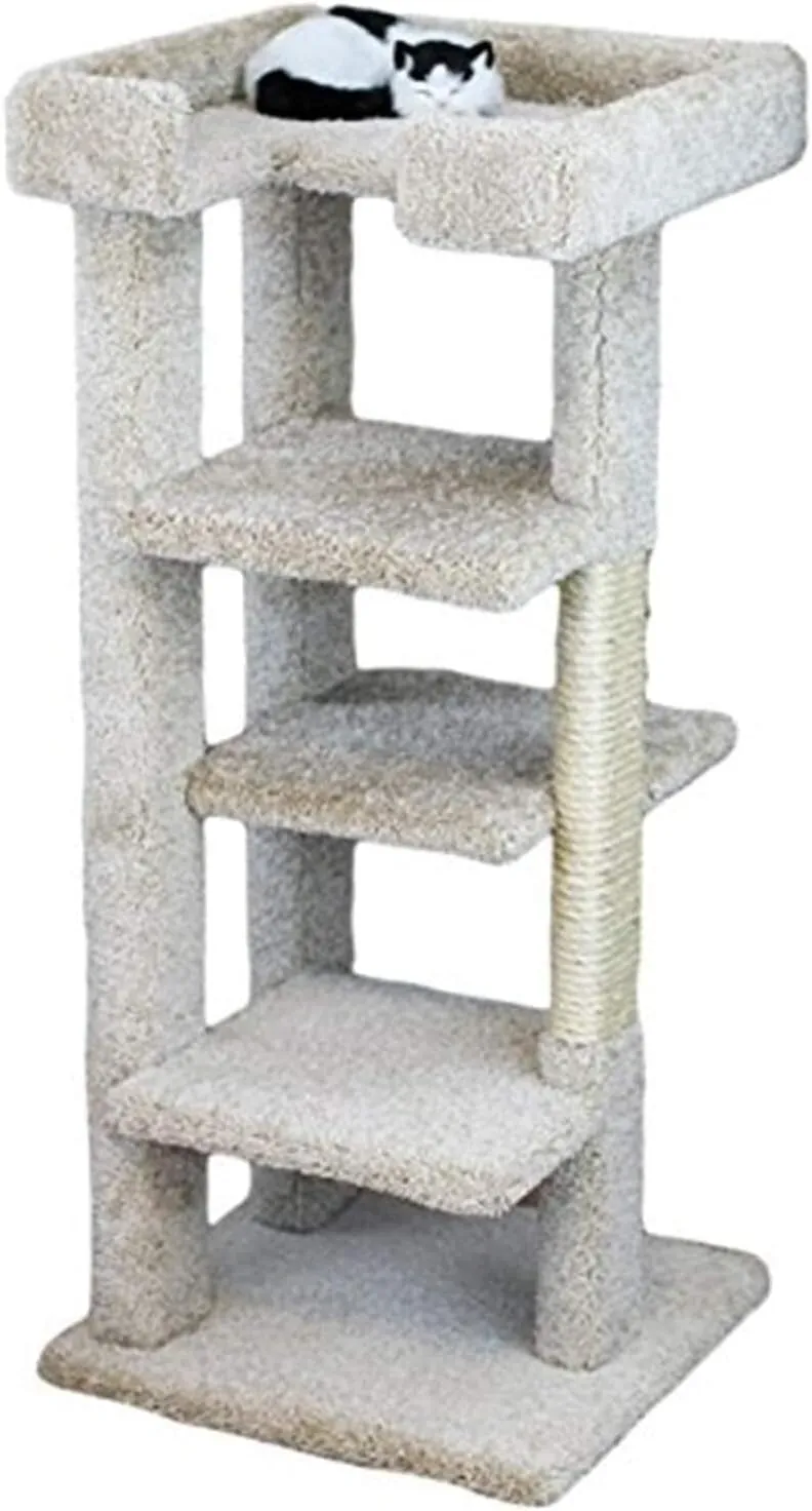 Natural Beauty Multiple Perch Cat Tree, Cat Tree with Scratch Post for All Cat Breeds, Indoor Cat Gym with Perches, Sturdy Wood Construction with Carpet Upholstery Beige/Square