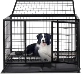 Outvita Heavy Duty Dog Crate, 42 Inch Large Metal Wire Dog Kennel, Chew Proof Dog Cage with Lockable Wheels, Plastic Try, Double Door for Medium to Large Dog Indoor