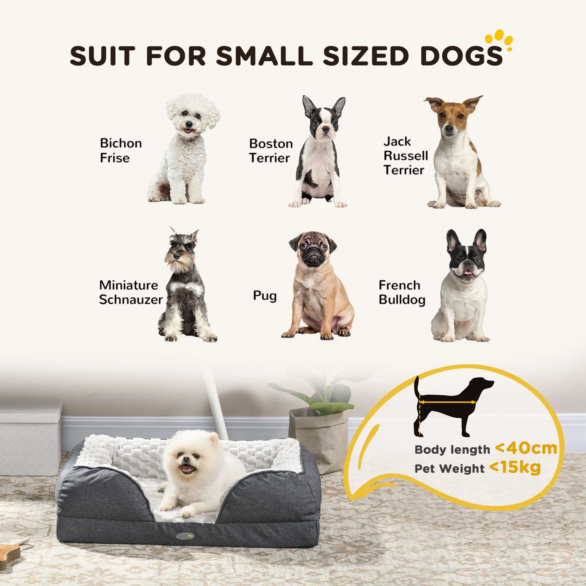 PawHut Dog Bed Calming Pet Bed Dog Mattress for Small Dogs - Charcoal Grey