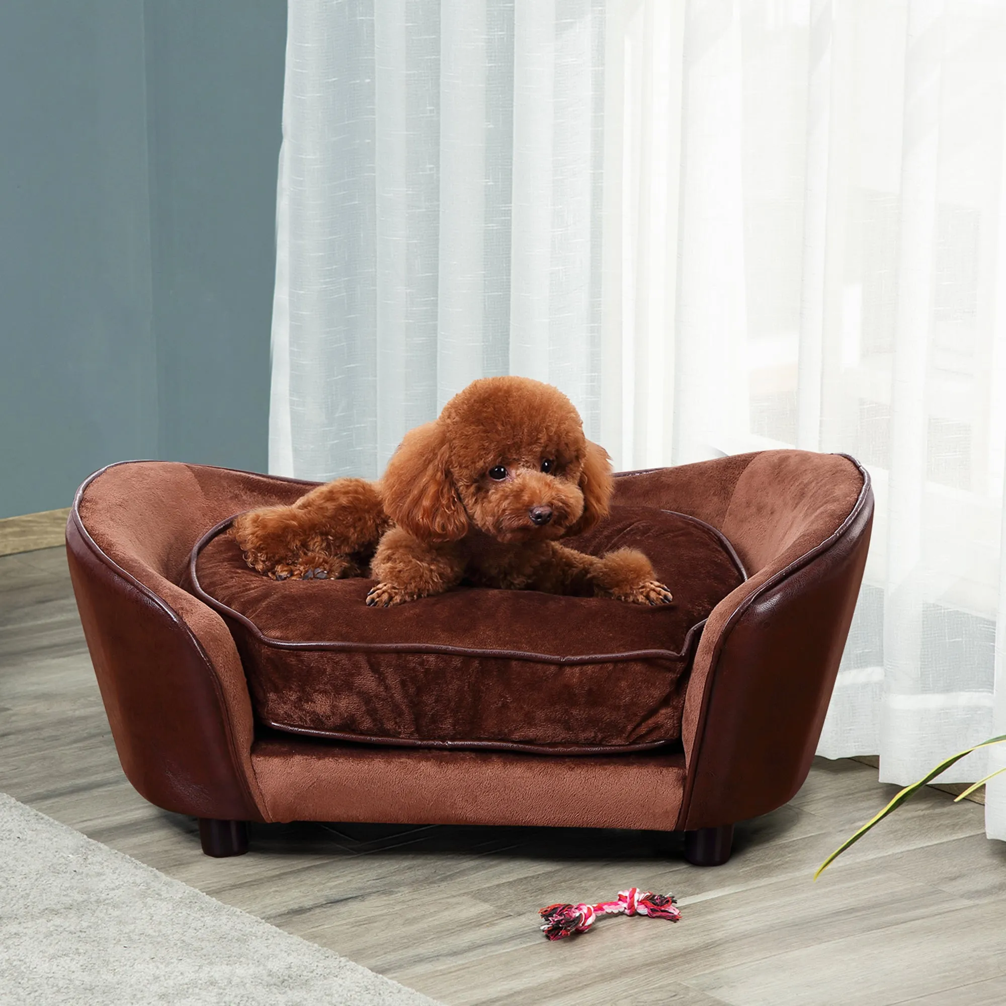 PawHut Dog Sofa Chair W/ Legs Cushion for Small Dog Cat 78x57x35.5 cm, Brown