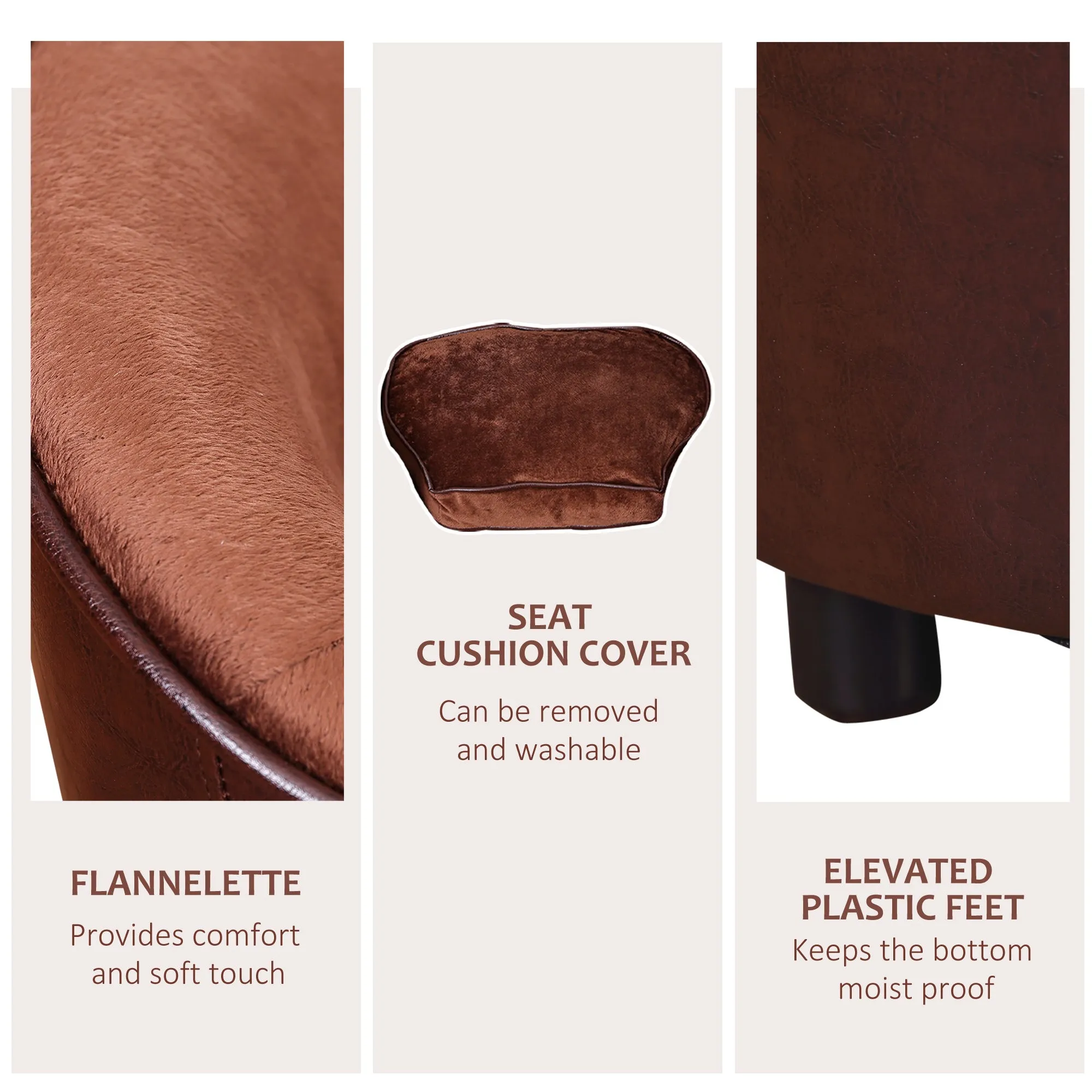 PawHut Dog Sofa Chair W/ Legs Cushion for Small Dog Cat 78x57x35.5 cm, Brown