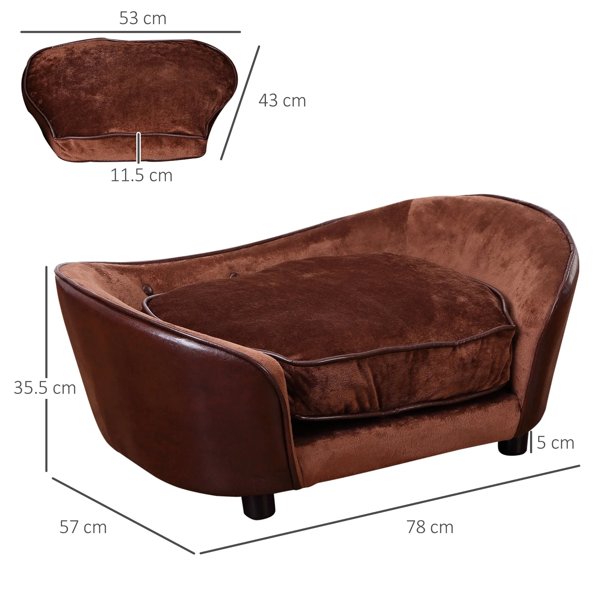 PawHut Dog Sofa Chair W/ Legs Cushion for Small Dog Cat 78x57x35.5 cm, Brown