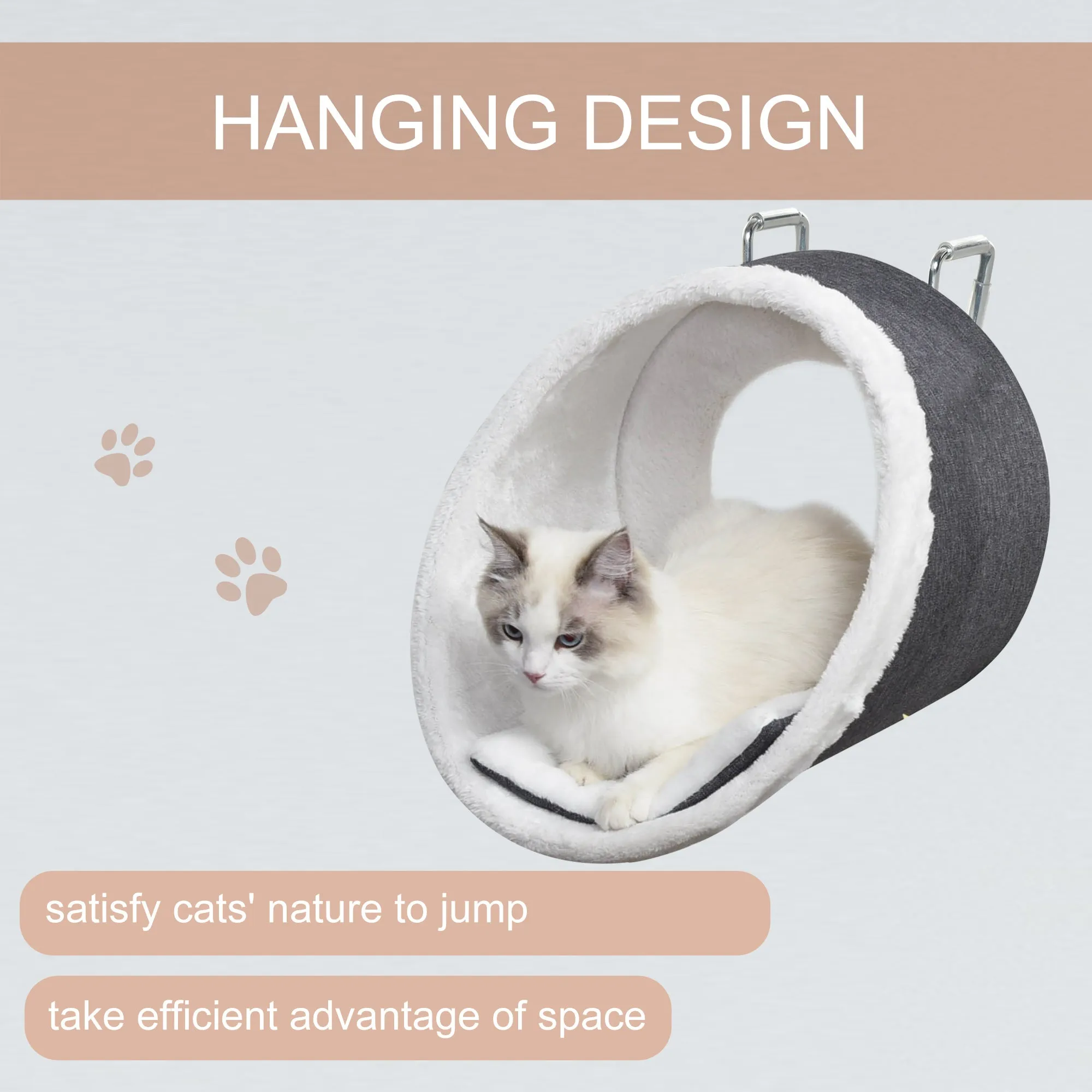 PawHut Windowsill Mounted Cat Perch Hanging Kitten House with Removable Flannel