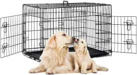 PayLessHere 48" 2 Doors Pet Folding Suitcase Dog w/Divider Cat Crate Cage Kennel w/Tray, Black