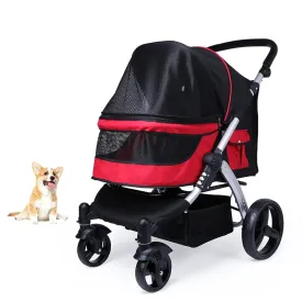 Pet Stroller Dog Strollers for Medium Dogs and Cats, Easy to Walking Dog Cat Stroller 360 Rotating Front Puppy Stroller with Mesh Windows, Removable Liner, Storage Basket,Red