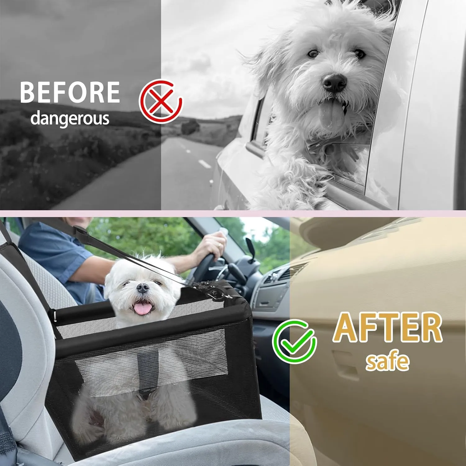 PetsHome Dog Car Seat Foldable Dog Car Booster Seat Waterproof Breathable Oxford Travel Bag for Small to Medium Dogs, Puppies, and Pets-Pure Black