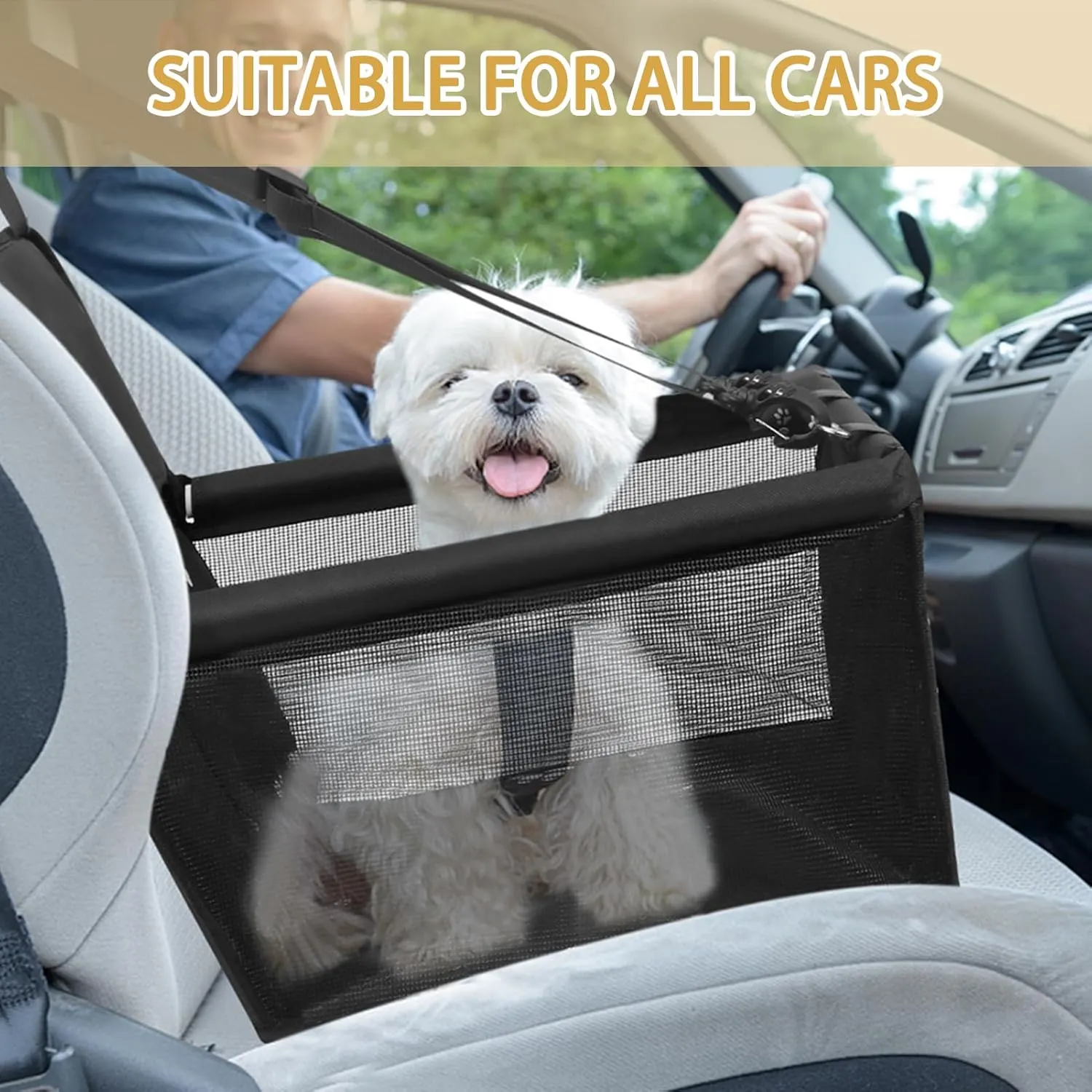 PetsHome Dog Car Seat Foldable Dog Car Booster Seat Waterproof Breathable Oxford Travel Bag for Small to Medium Dogs, Puppies, and Pets-Pure Black