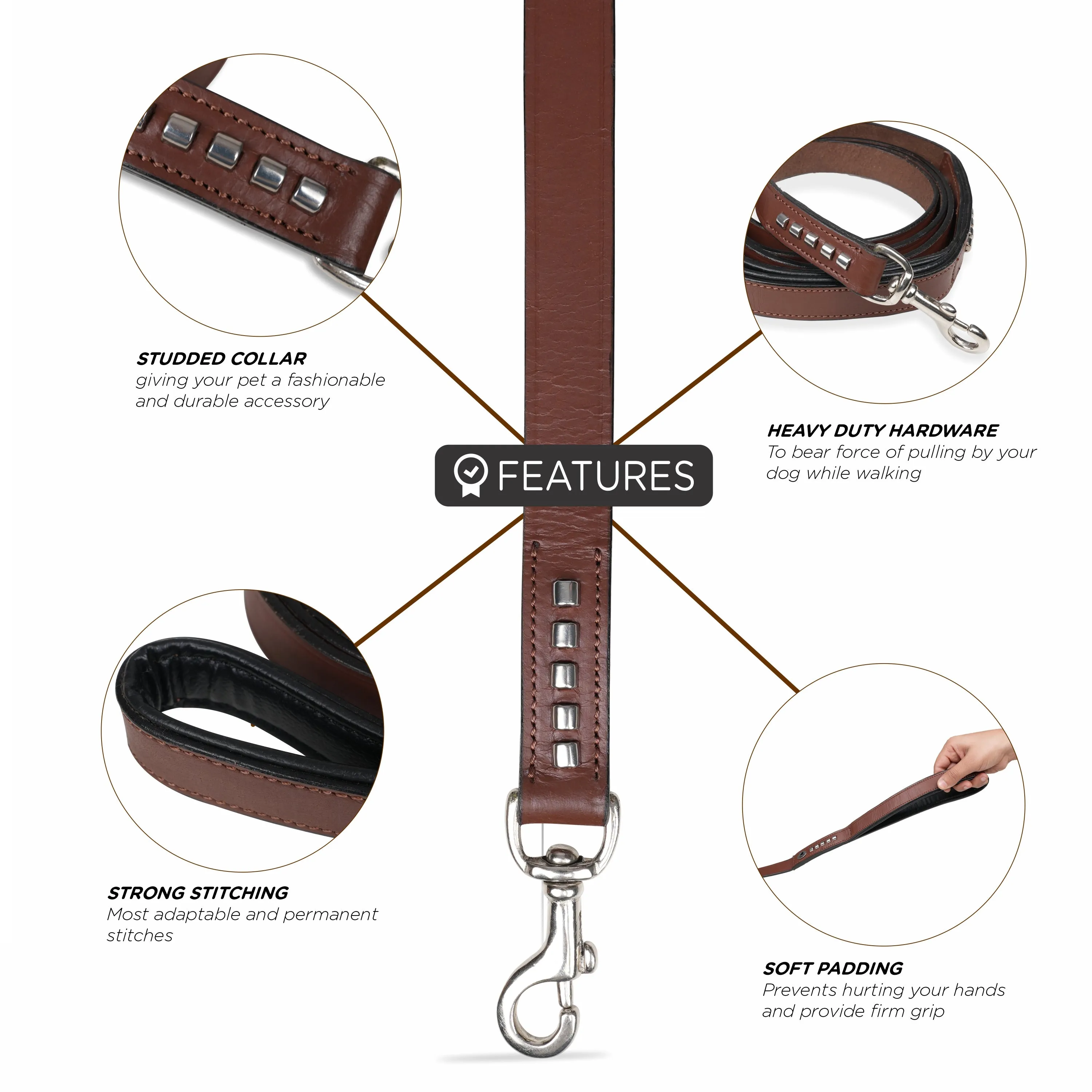 PetsUp 183 Cm Leather Stylish Dog Leash for Small Medium Large Dogs