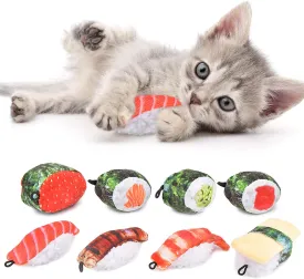 REKOBON Catnip Toys, 8 Pack Kitten Toys for Indoor Cats, Bite Resistant Cat Chew Toy with Sushi Roll, Boredom Relief Fluffy Kitty Teeth Cleaning Chewing, Interactive Plush Gift