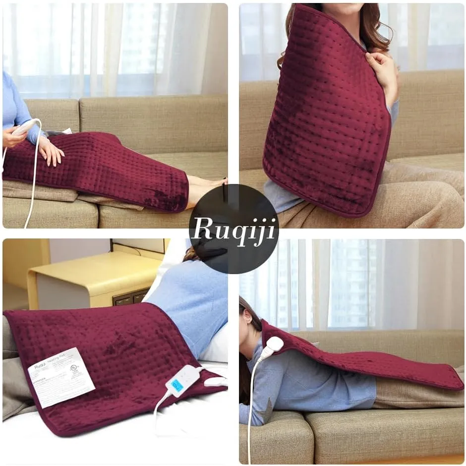 Ruqiji 17''x33'' XXXL King Size Heating Pad with Fast-Heating Technology&10 Temperature Settings, Flannel Electric Heating Pad/Pain Relief for Back/Neck/Shoulders/Menstrual Pain/Leg Cramp (Red)