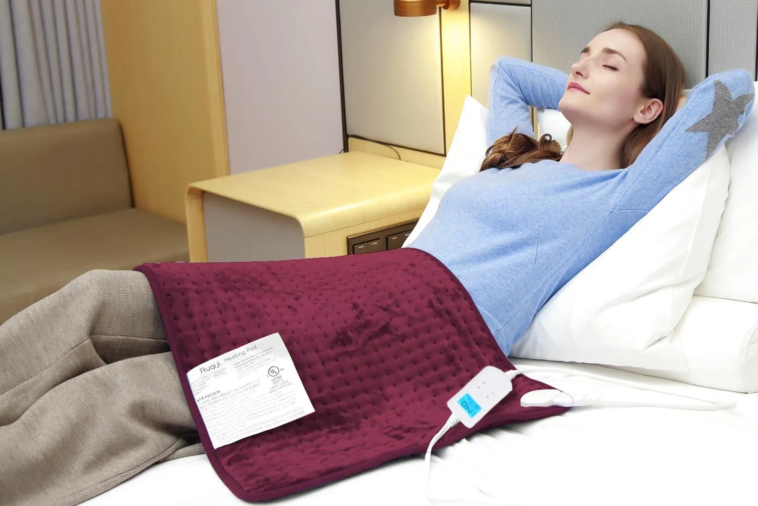 Ruqiji 17''x33'' XXXL King Size Heating Pad with Fast-Heating Technology&10 Temperature Settings, Flannel Electric Heating Pad/Pain Relief for Back/Neck/Shoulders/Menstrual Pain/Leg Cramp (Red)