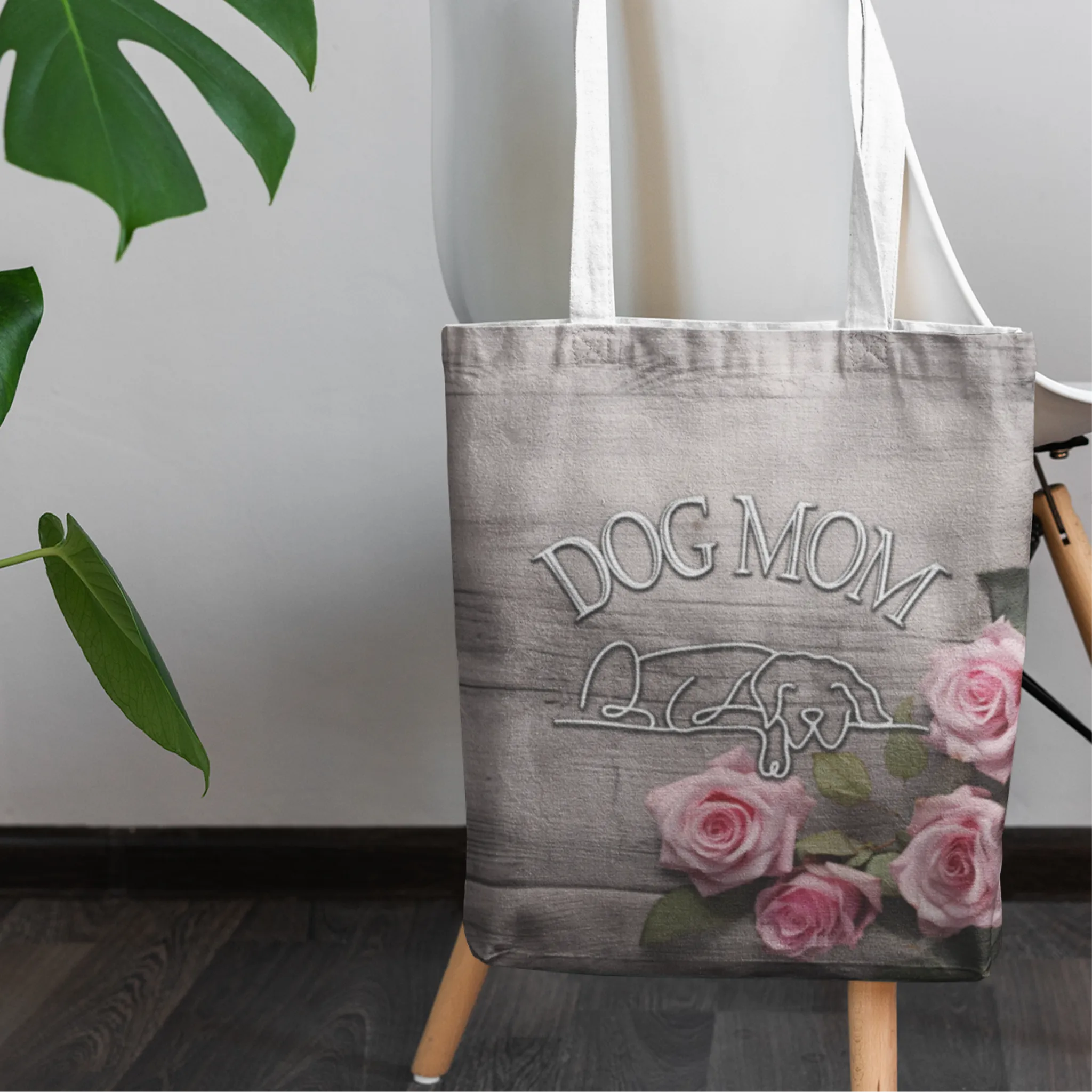 Rustic Pink Rose Dog Mom Farmhouse Tote Bag