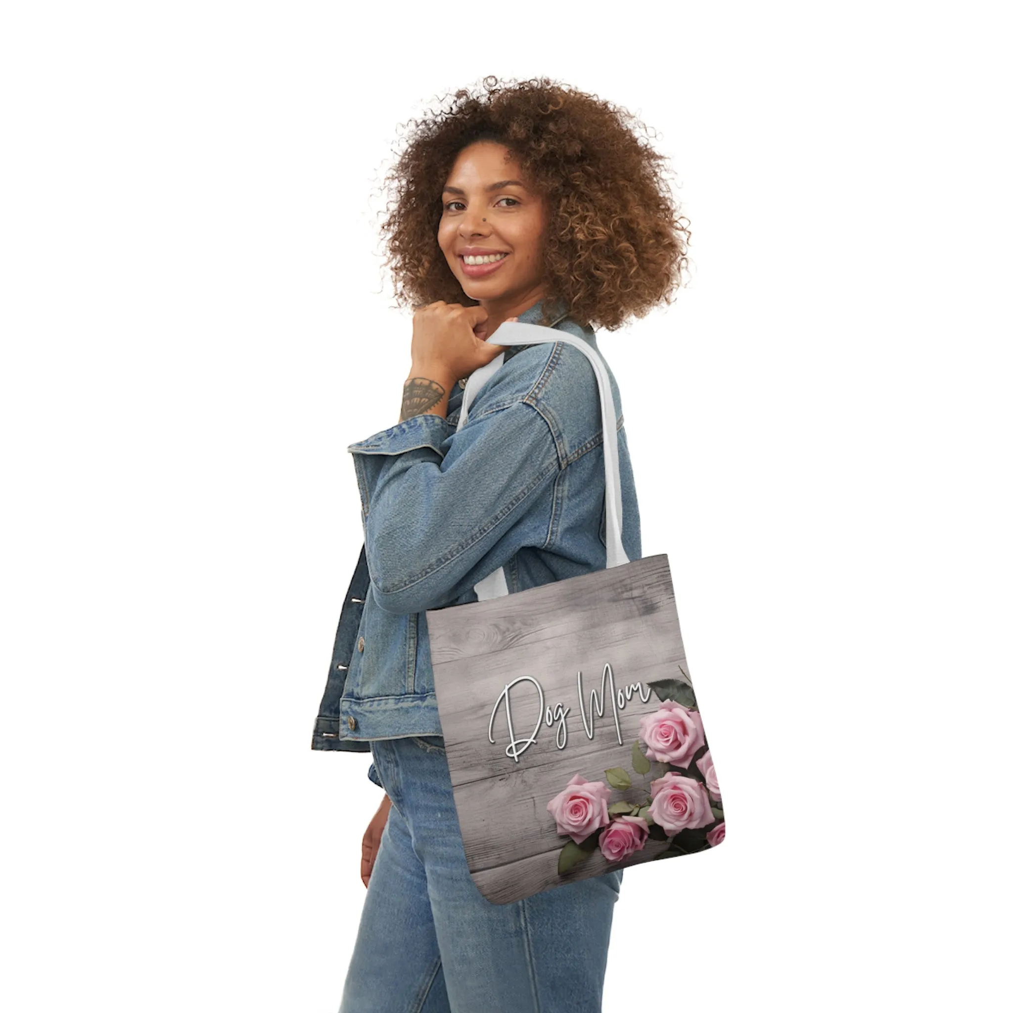 Rustic Pink Rose Dog Mom Farmhouse Tote Bag