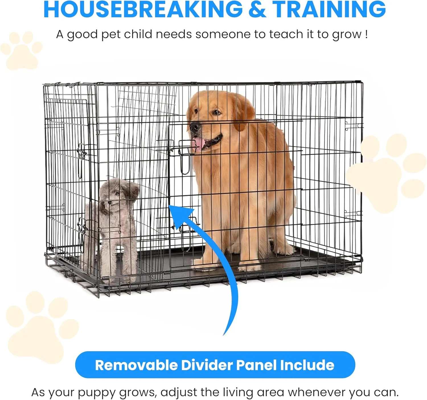 Simple Deluxe 30-Inch Medium Dog Crate with Divider, Double Door Folding Metal Wire Cage with Leak-Proof Plastic Tray, Portable Pet Kennel for Indoor, Outdoor, and Travel