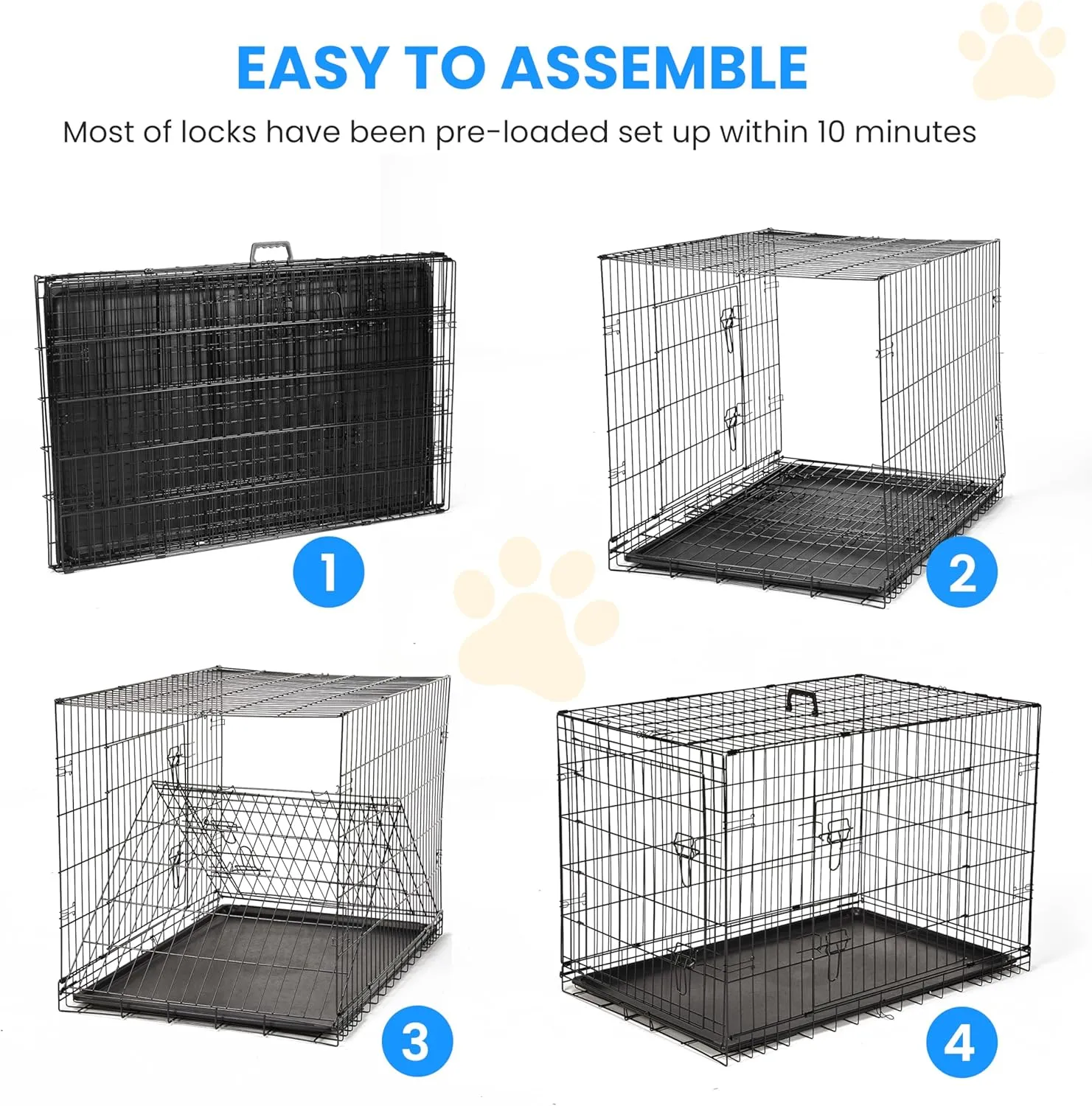 Simple Deluxe 30-Inch Medium Dog Crate with Divider, Double Door Folding Metal Wire Cage with Leak-Proof Plastic Tray, Portable Pet Kennel for Indoor, Outdoor, and Travel