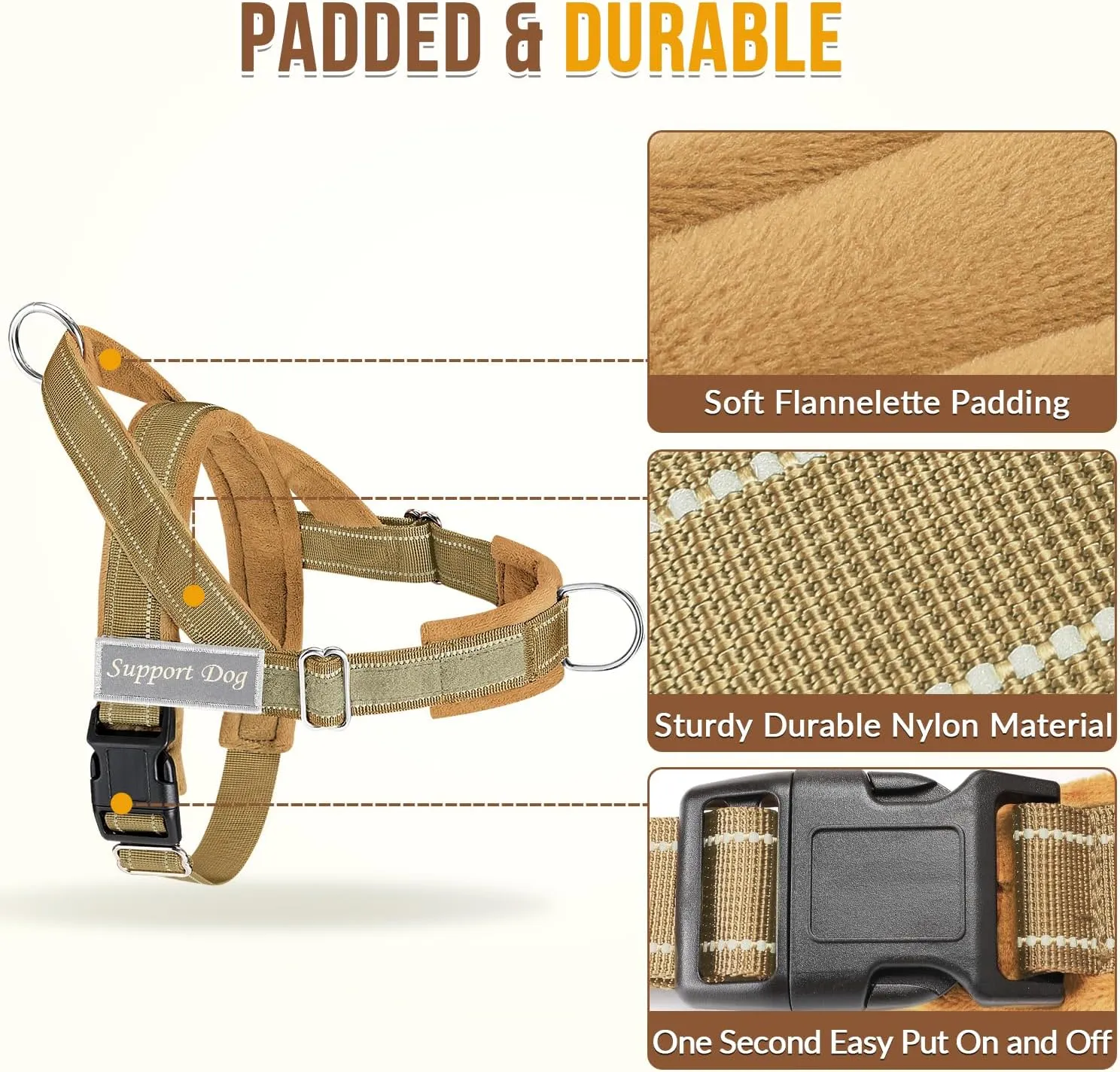 SlowTon No Pull Dog Harness - Heavy Duty Dog Harness and Leash Set for Medium Large Dogs, Reflective Tactical Harness with Soft Padded and Front Clip for Easy Walk and Training (Tan L)