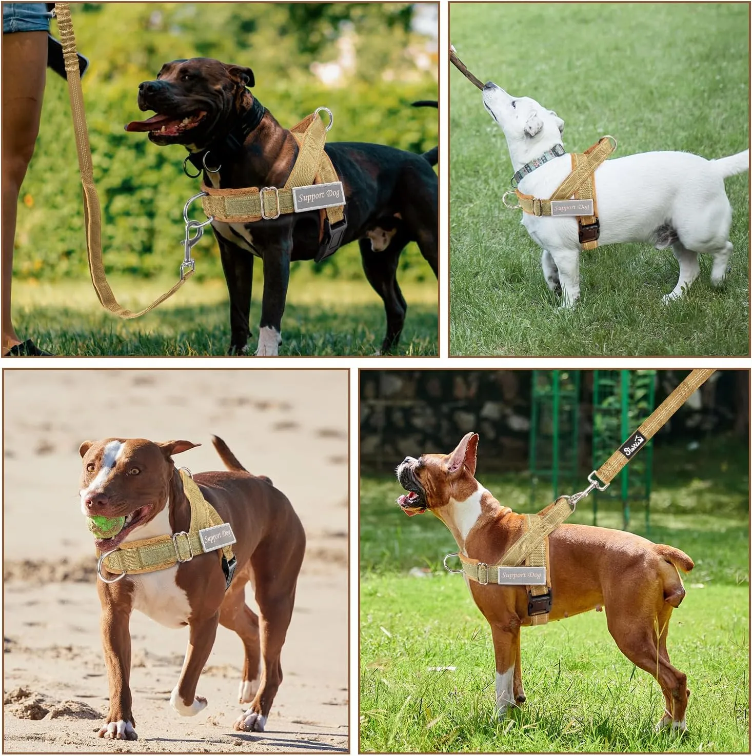 SlowTon No Pull Dog Harness - Heavy Duty Dog Harness and Leash Set for Medium Large Dogs, Reflective Tactical Harness with Soft Padded and Front Clip for Easy Walk and Training (Tan L)
