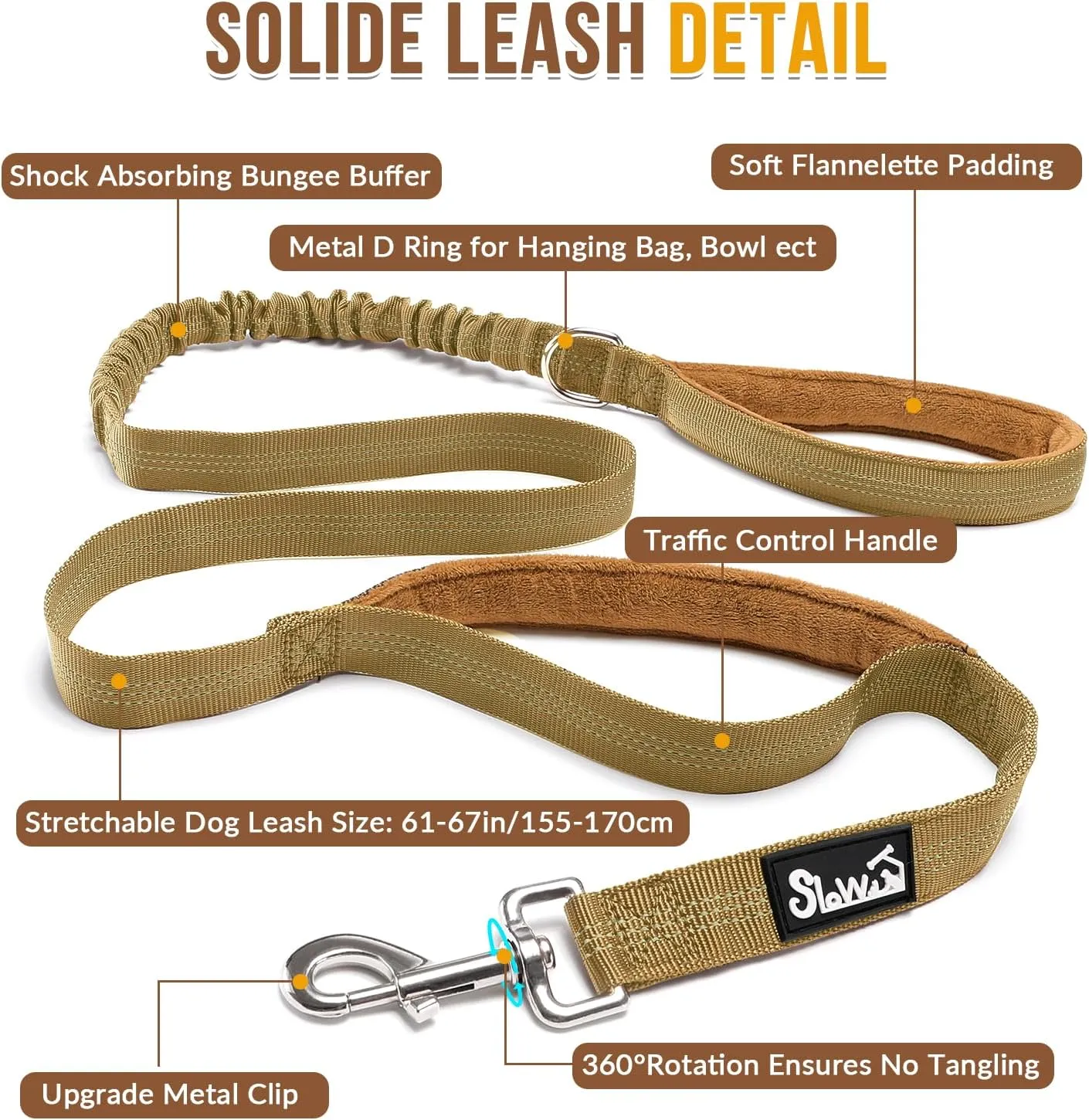 SlowTon No Pull Dog Harness - Heavy Duty Dog Harness and Leash Set for Medium Large Dogs, Reflective Tactical Harness with Soft Padded and Front Clip for Easy Walk and Training (Tan L)