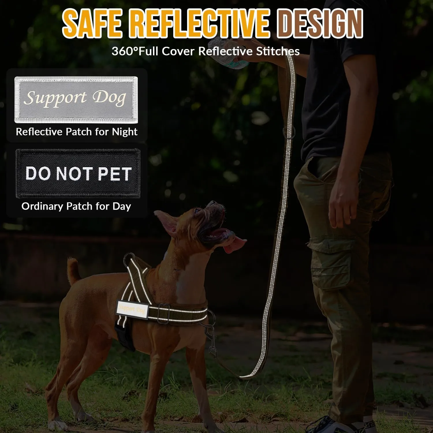 SlowTon No Pull Dog Harness - Heavy Duty Dog Harness and Leash Set for Medium Large Dogs, Reflective Tactical Harness with Soft Padded and Front Clip for Easy Walk and Training (Tan L)