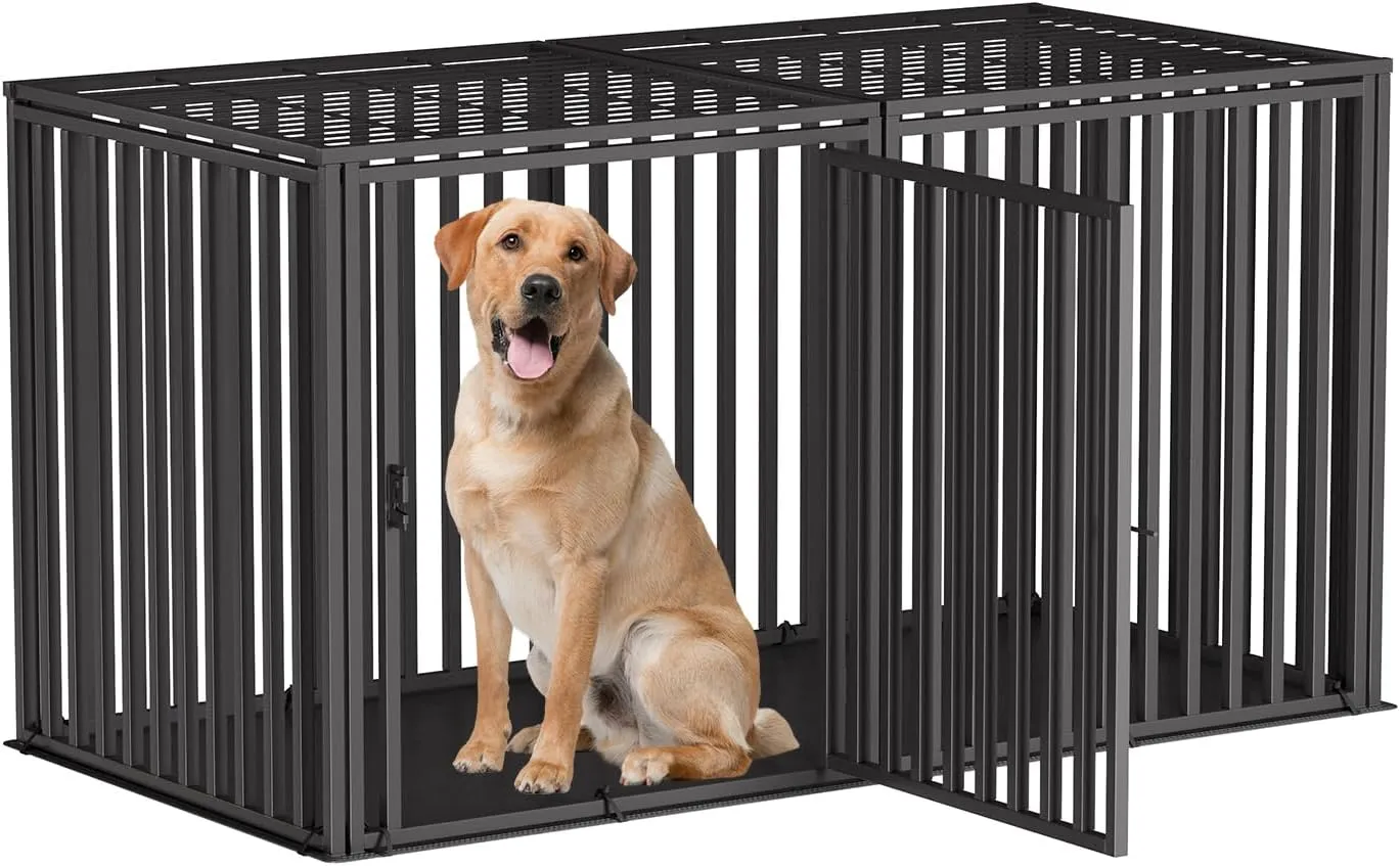 Steel Tube Heavy Large Dog Crate with Mat Base, 55" L x 32" H Dog Crates for Medium Large Dogs, Big Dog Cage, Dog Kennel, Puppy Dog Playpen with Top, Pet Cage, Indoor, Black2