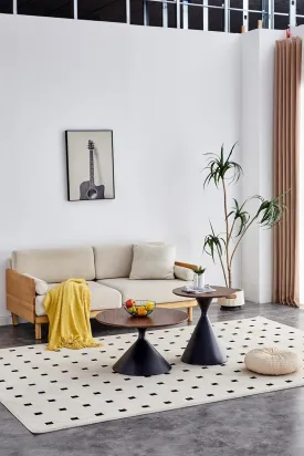 Stylish Set of 2 Round Coffee Tables with Cat Bed, Walnut Look Top, Sturdy Black Steel Base