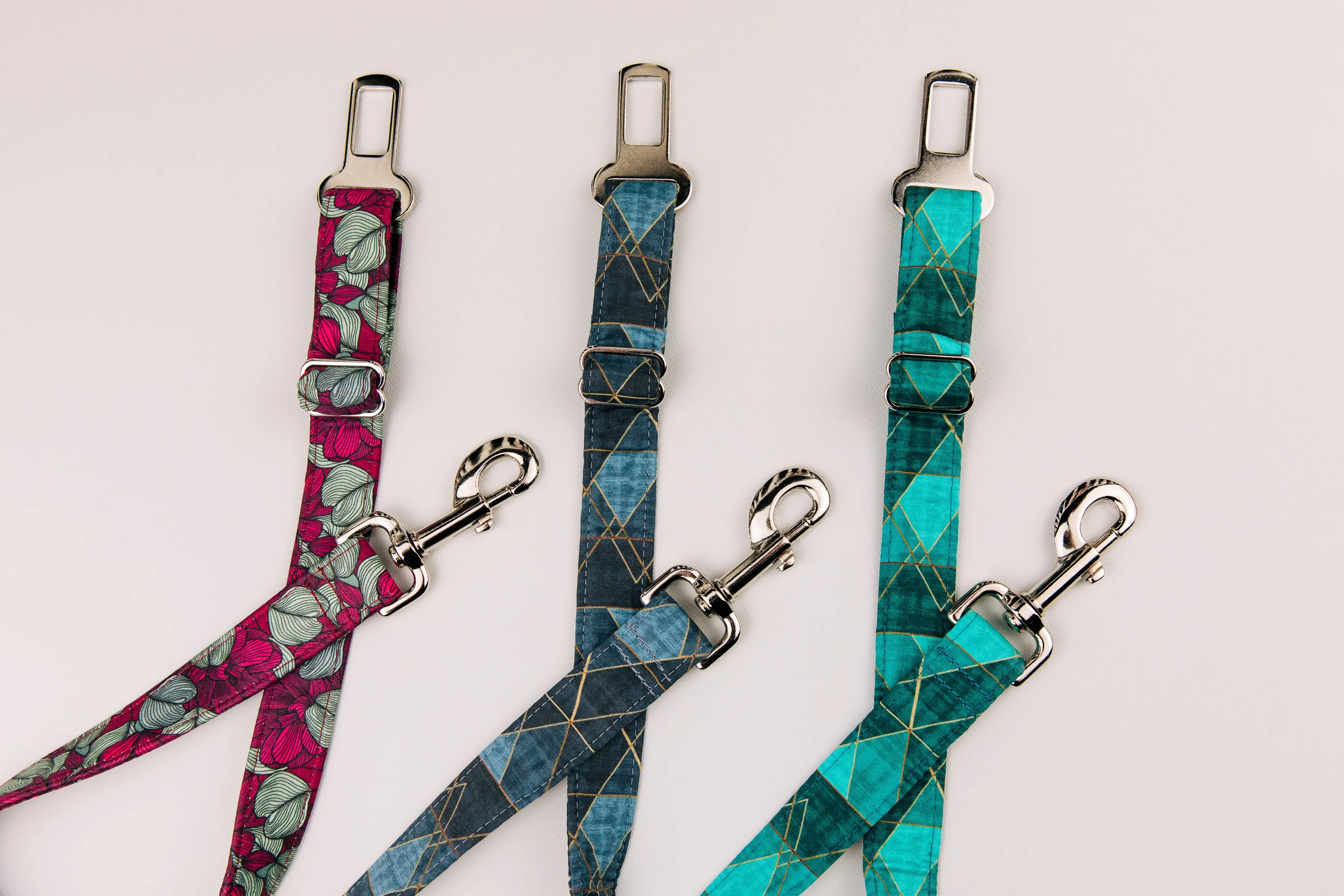 Teal Geometric Dog Seatbelt