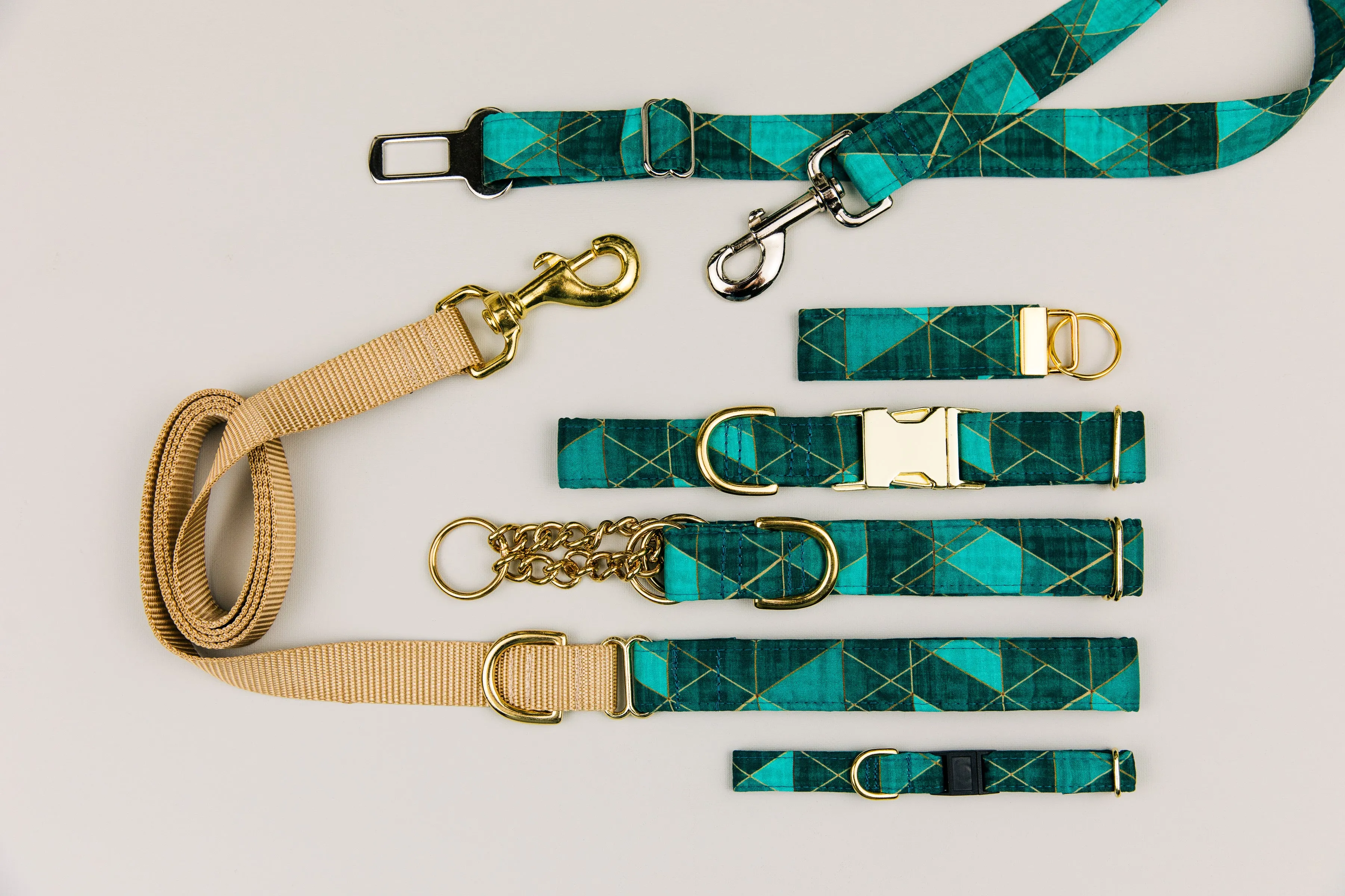 Teal Geometric Dog Seatbelt