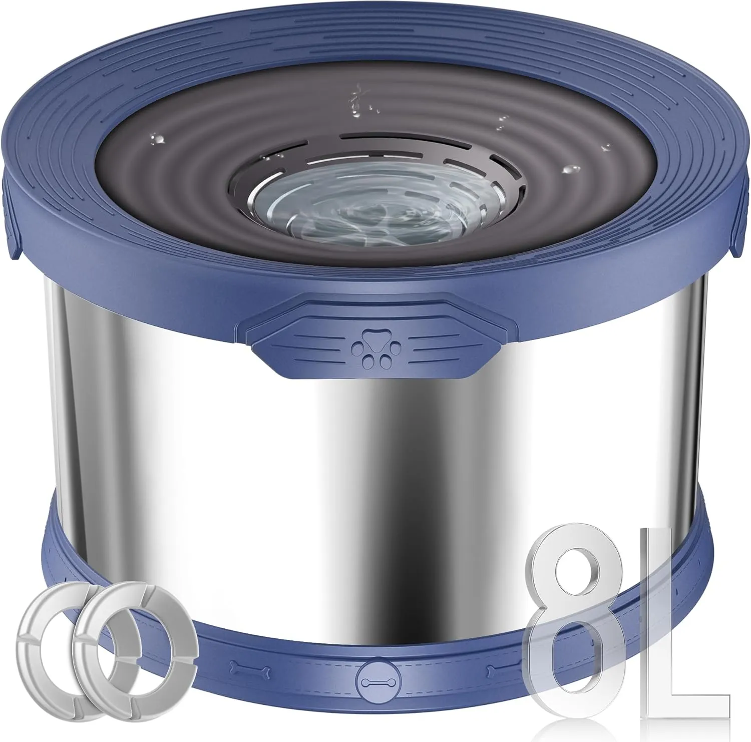 UPSKY Dog Water Bowl No Spill 8L Stainless Steel, 2.1 Gallon Large Capacity Spill-Proof Dog Bowls, Non-Slip Slow Drinking Anti-Splash Bowl for Large Messy Drinkers, No Mess Indoor/Outdoor Use, Blue
