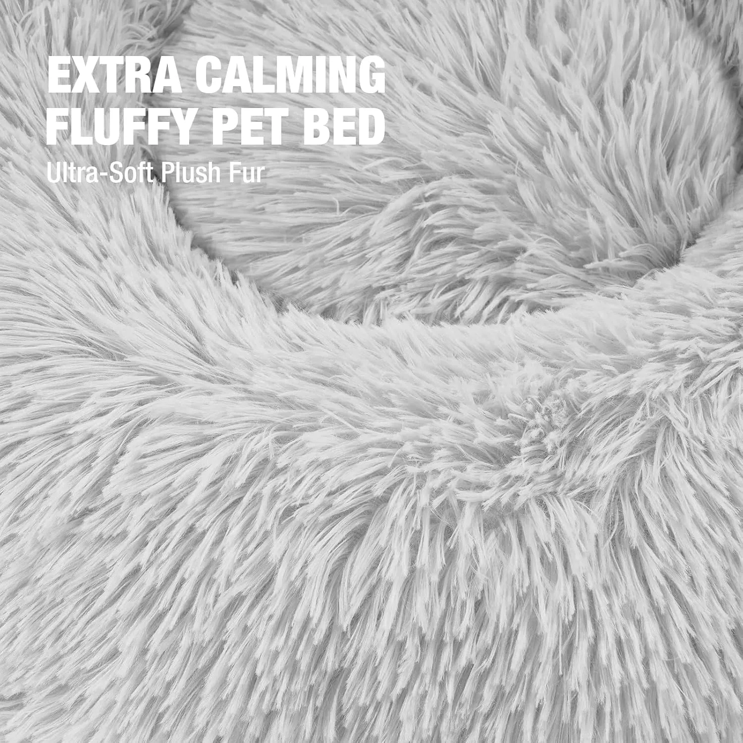 Veehoo Calming Donut Dog Bed for Large Dogs - Round, Anti-Anxiety Fluffy Faux Plush Cuddler, Washable, Anti-Slip Warming Soft Cushion, Fits up to 45 lbs Pet, 30", Light Grey