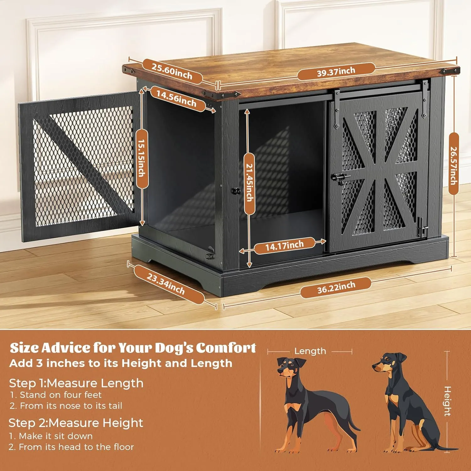 VOPEAK Farmhouse Large Dog Crate Furniture, Heavy Duty Dog Cage for Medium Large Dogs, XL Dog Crate Dog Kennel Indoor with Double Doors, Chew Resistant End Table for Bedroom Living Room, Black