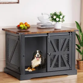 VOPEAK Farmhouse Large Dog Crate Furniture, Heavy Duty Dog Cage for Medium Large Dogs, XL Dog Crate Dog Kennel Indoor with Double Doors, Chew Resistant End Table for Bedroom Living Room, Black