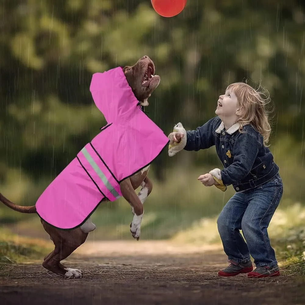 Waterproof Dog Rain Coat - Reflective Adjustable Pet Raincoat Jacket, Lightweight Dog Hooded Poncho Raincoats for Small to X- Large Dogs and Puppies (Pink, Medium)