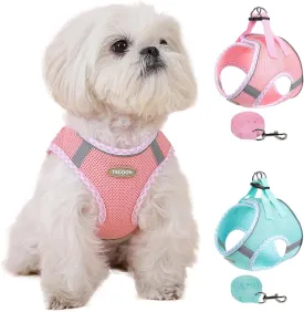XS Size Pink Dog Harness and Leash Set, Breathable Mesh Puppy Vest, No-Pull Adjustable Chest Harness with Reflective Strips for Small Breeds, Lightweight Soft Pet Harness for Walking and Training