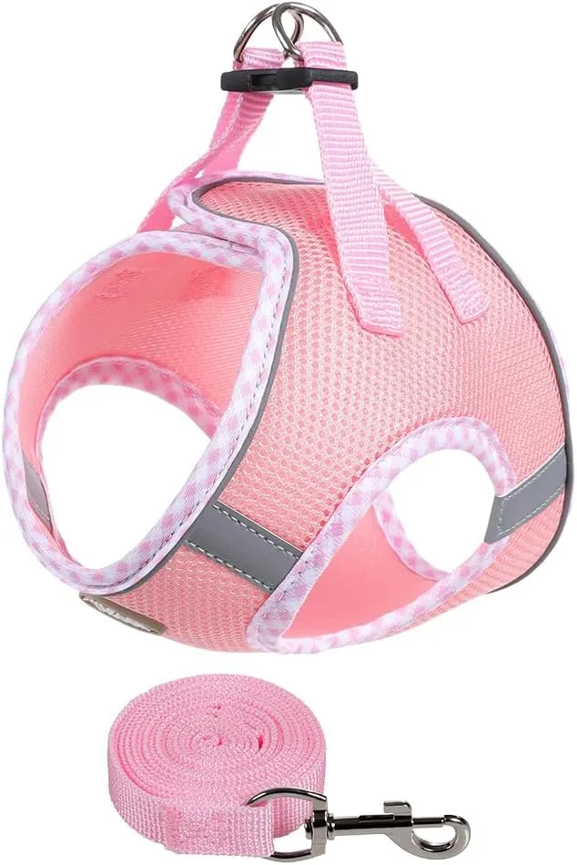 XS Size Pink Dog Harness and Leash Set, Breathable Mesh Puppy Vest, No-Pull Adjustable Chest Harness with Reflective Strips for Small Breeds, Lightweight Soft Pet Harness for Walking and Training