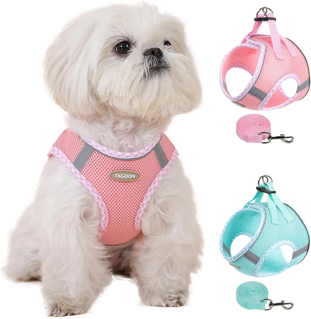 XS Size Pink Dog Harness and Leash Set, Breathable Mesh Puppy Vest, No-Pull Adjustable Chest Harness with Reflective Strips for Small Breeds, Lightweight Soft Pet Harness for Walking and Training