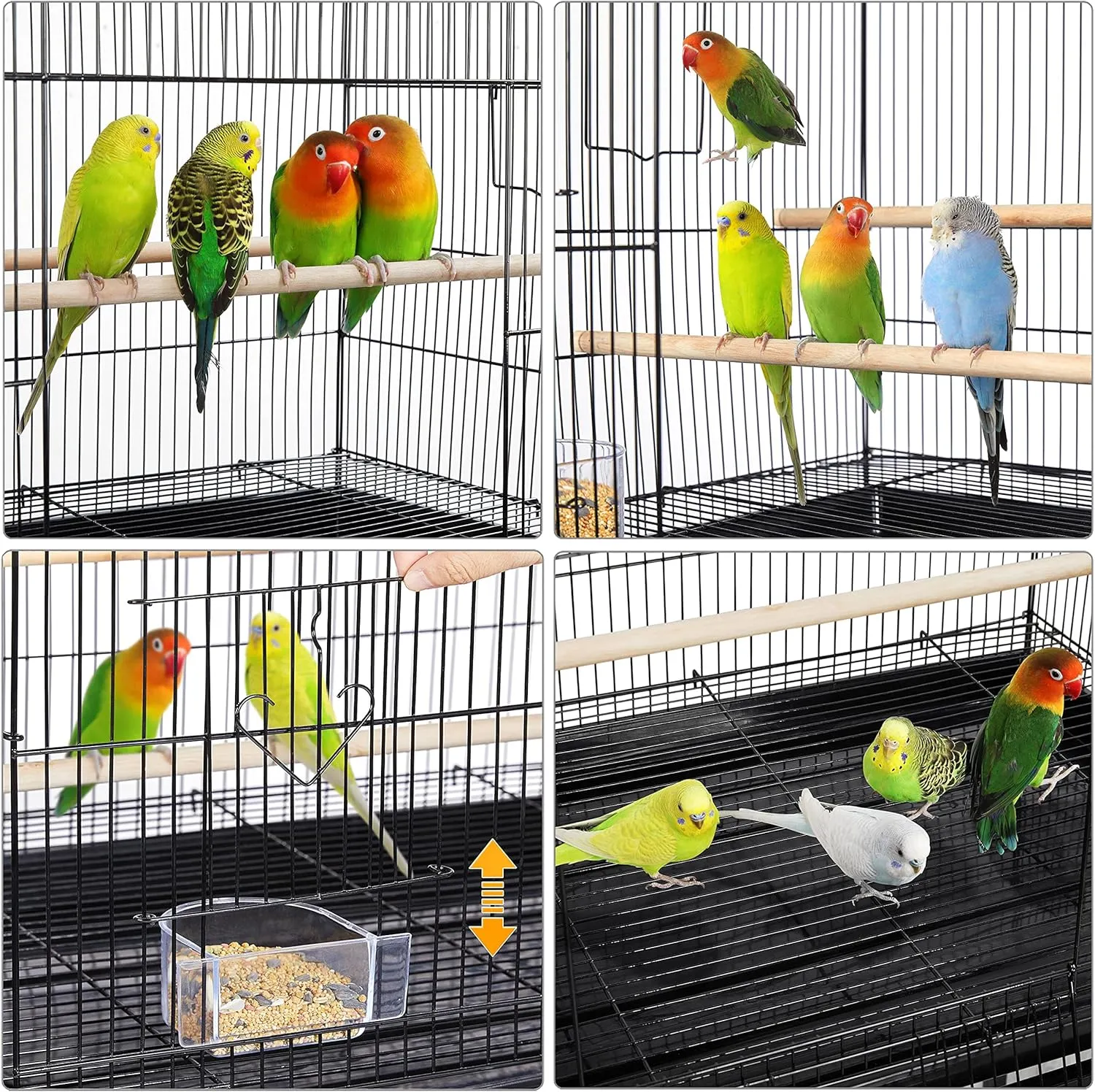 Yaheetech 47-inch Rolling Breeding Flight Bird Cages for Parakeets Budgies Finches Cockatiels Conures Lovebirds Canaries Parrots w/Detachable Stand, Black