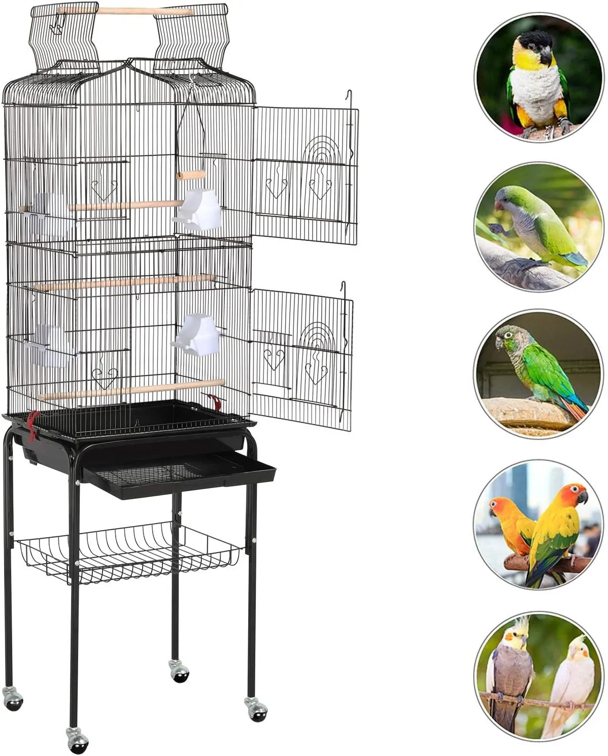 Yaheetech 64-inch Play Open Top Medium Small Bird Cage with Detachable Rolling Stand for Parrot Lovebirds Finches Canaries Parakeets Cockatiels Budgie Parrotlet Conures
