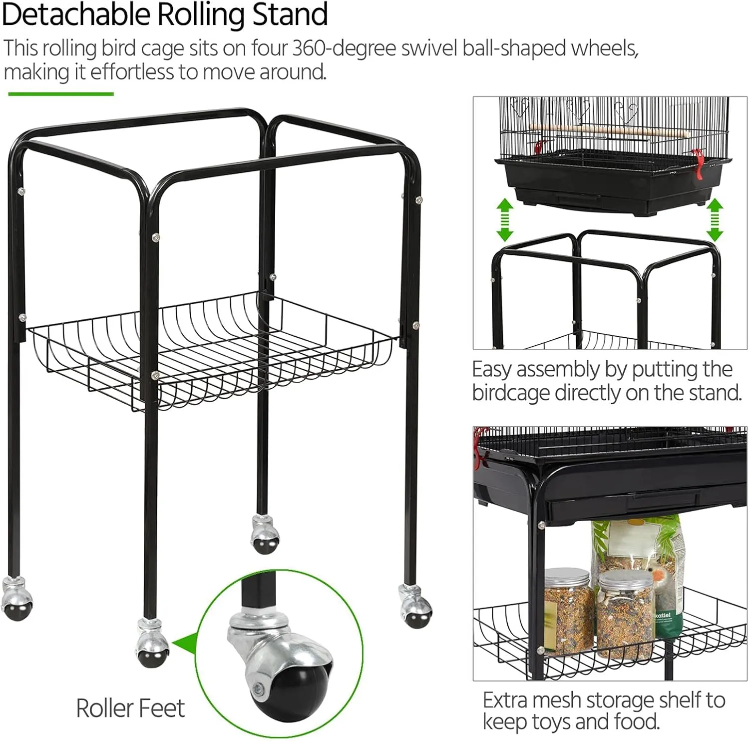 Yaheetech 64-inch Play Open Top Medium Small Bird Cage with Detachable Rolling Stand for Parrot Lovebirds Finches Canaries Parakeets Cockatiels Budgie Parrotlet Conures