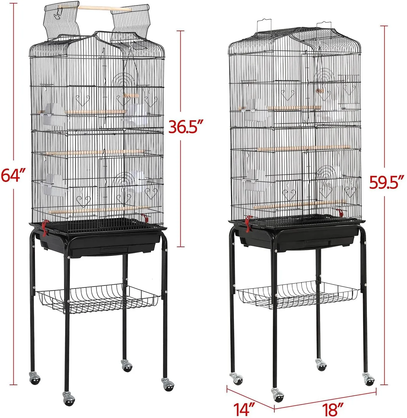 Yaheetech 64-inch Play Open Top Medium Small Bird Cage with Detachable Rolling Stand for Parrot Lovebirds Finches Canaries Parakeets Cockatiels Budgie Parrotlet Conures